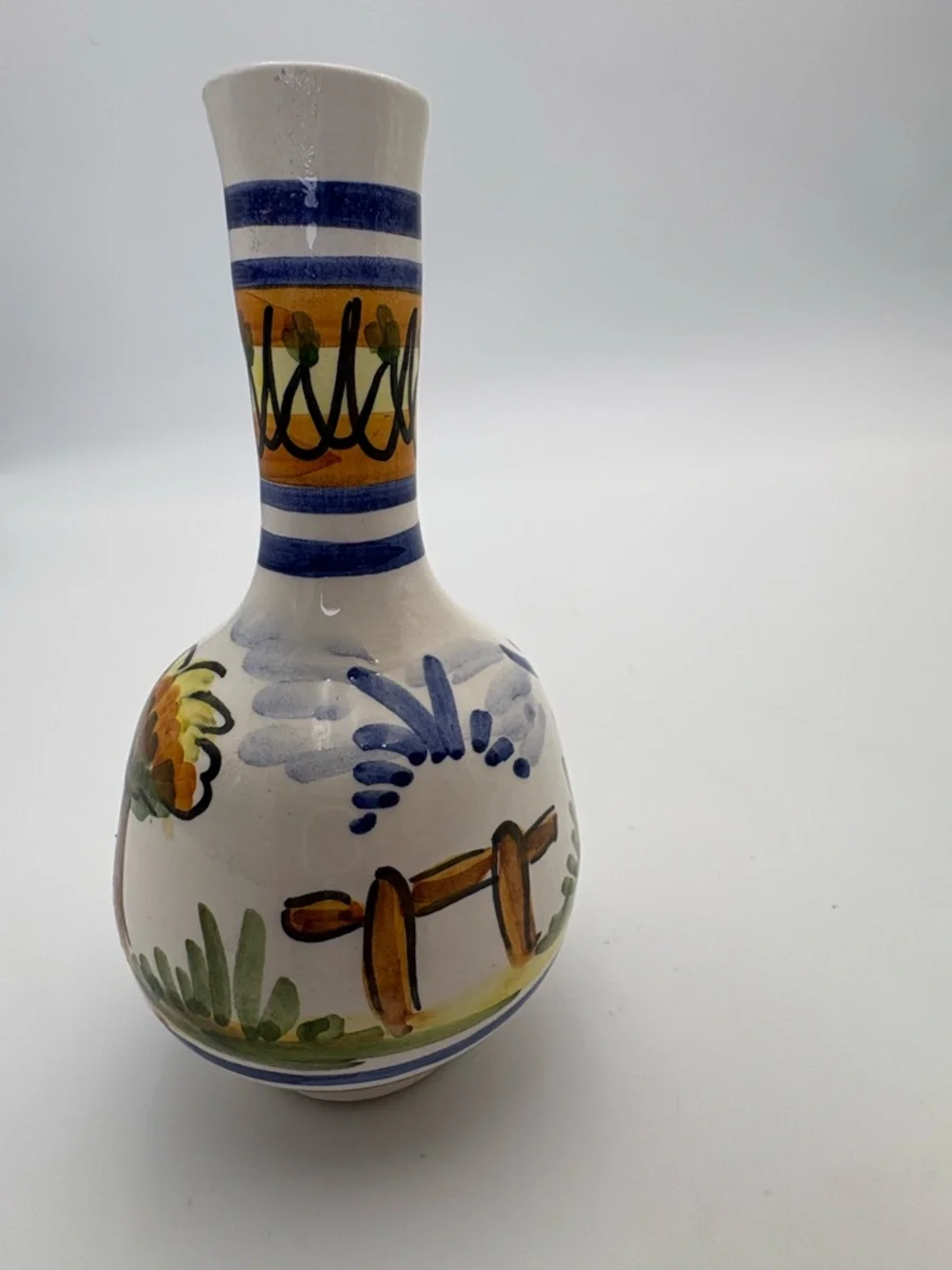 Vintage Talavera Style Hand-Painted Ceramic Vase with Leaping Deer Motif
